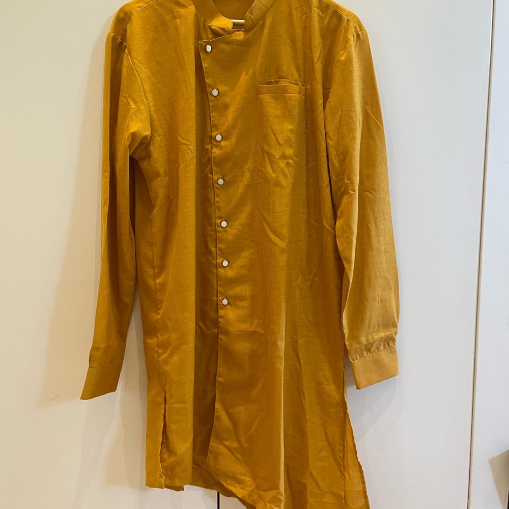 Mustard Yellow Indian Long Sleeve Kurta Pajama Set (with pants)